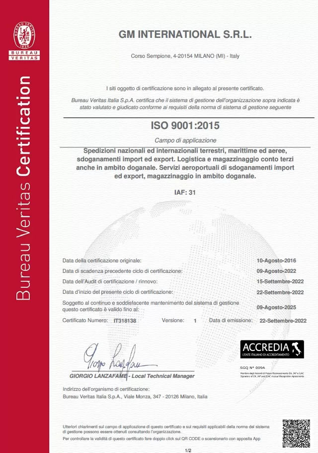 Certificazione UNI EN ISO 9001 2015 GM International